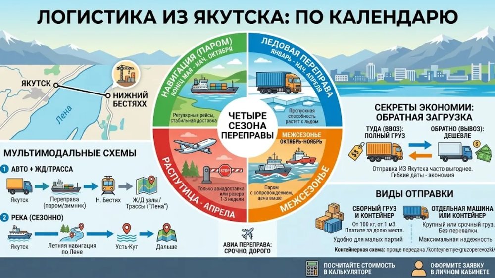 Грузоперевозки из Якутска: переправа через Лену и сезоны