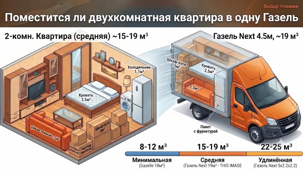 Поместится ли двухкомнатная квартира в одну Газель
